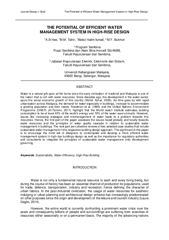(PDF) The Potential of Efficient Water Management System in HighRise