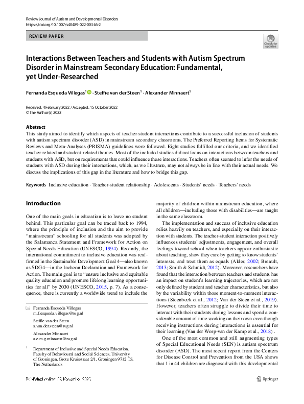 (PDF) Interactions Between Teachers and Students with Autism Spectrum ...