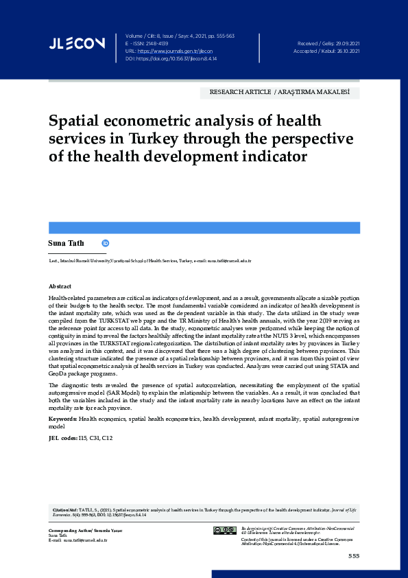 (PDF) Spatial econometric analysis of health services in Turkey through ...