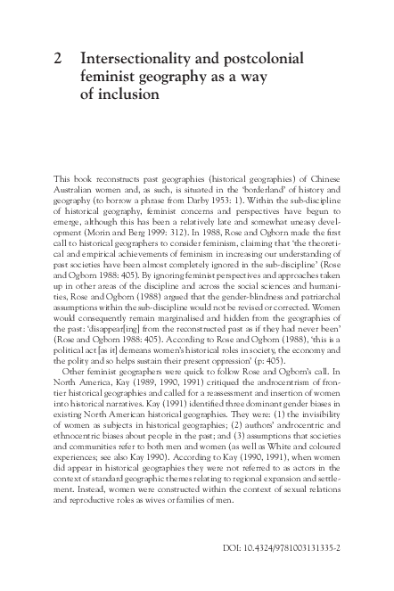 (PDF) Intersectionality and postcolonial feminist geography as a way of ...