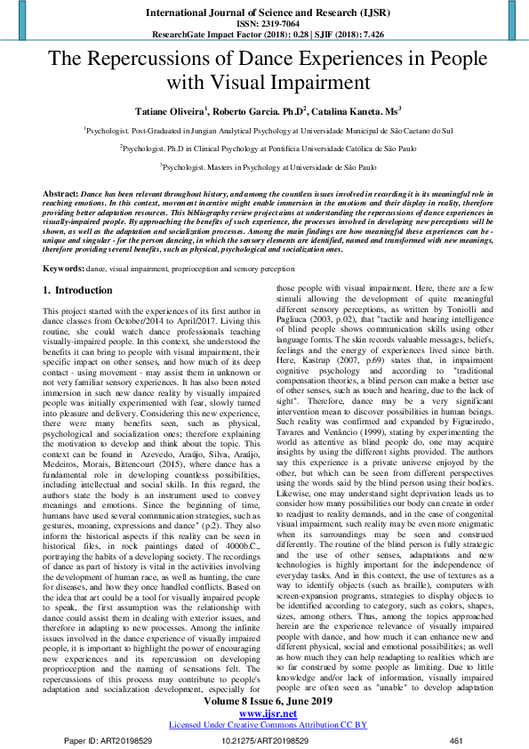 (PDF) The Repercussions of Dance Experiences in People with Visual ...
