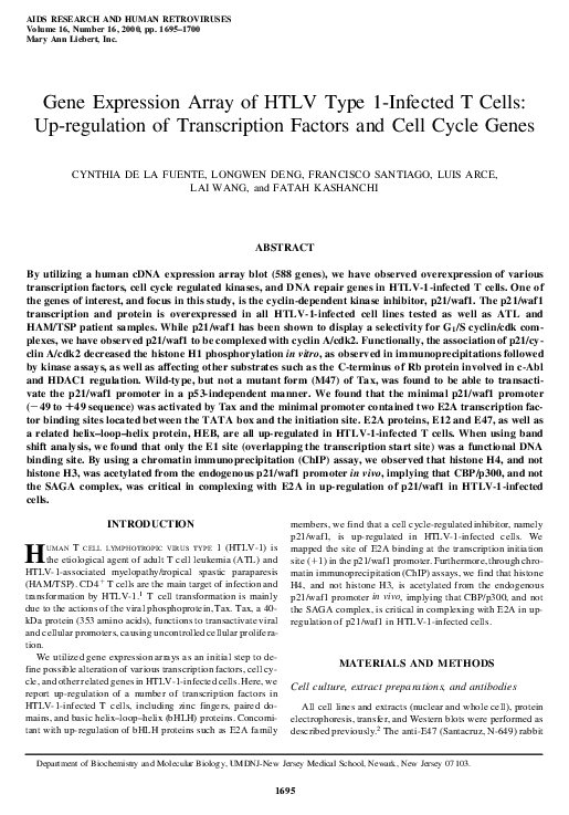 (PDF) Gene Expression Array of HTLV Type 1-Infected T Cells: Up ...