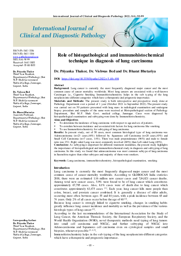 (PDF) Role of histopathological and immunohistochemical technique in ...