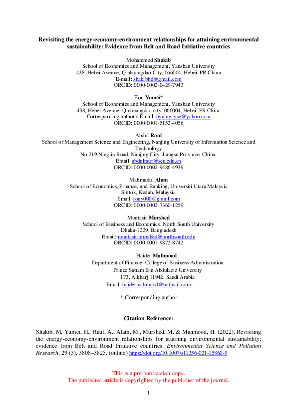 (PDF) Revisiting the energy-economy-environment relationships for ...