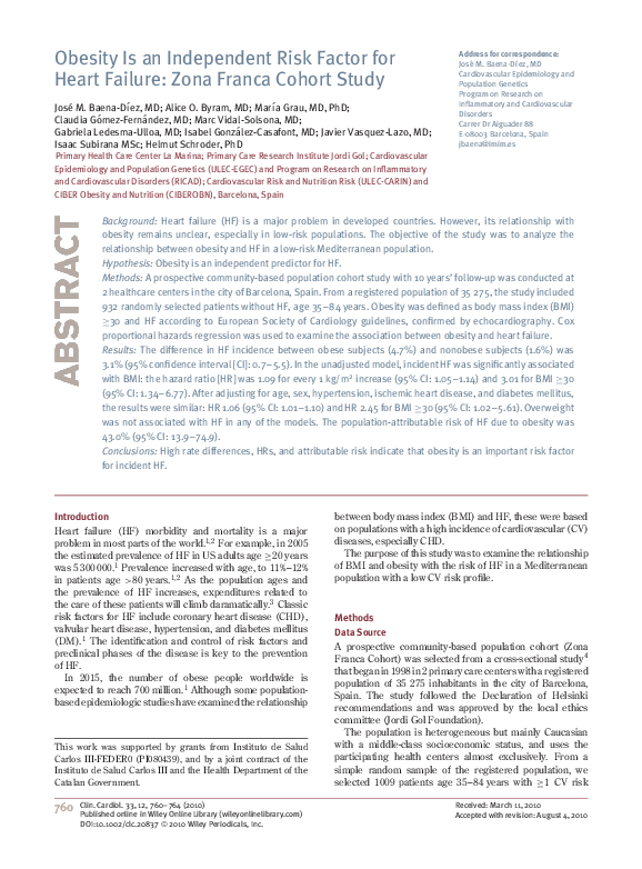 (PDF) Obesity Is an Independent Risk Factor for Heart Failure Zona