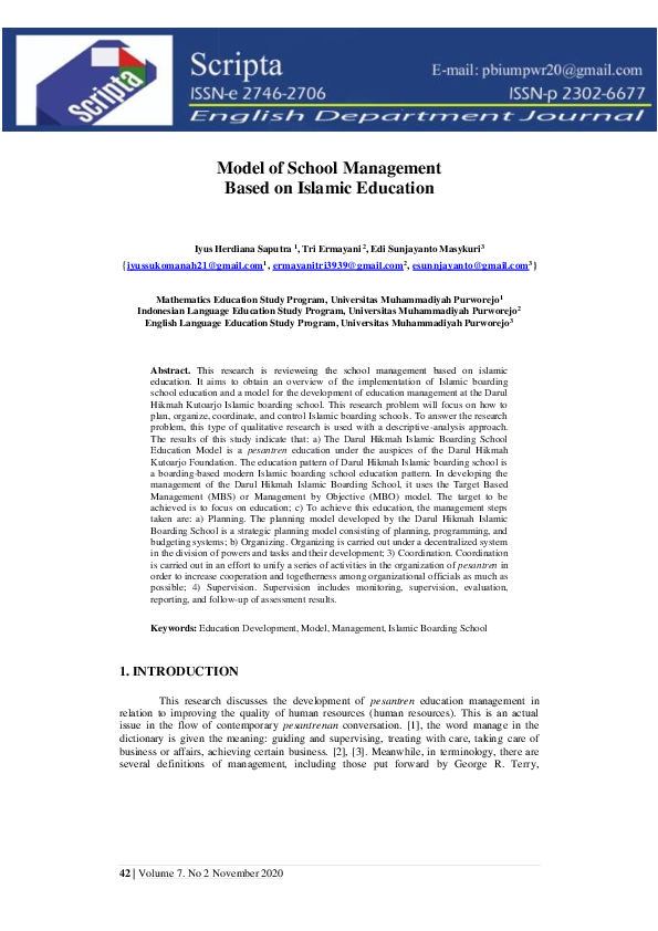 Pdf Model Of School Management Based On Islamic Education