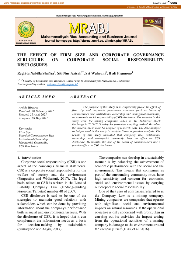 (PDF) The Effect of Firm Size and Corporate Governance Structure on ...