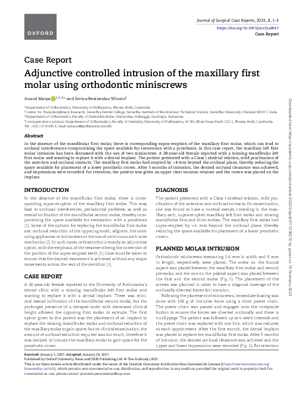 (PDF) Adjunctive controlled intrusion of the maxillary first molar