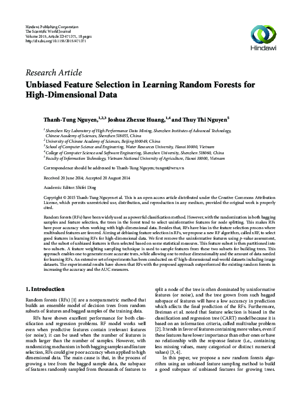 (PDF) Unbiased Feature Selection in Learning Random Forests for High ...