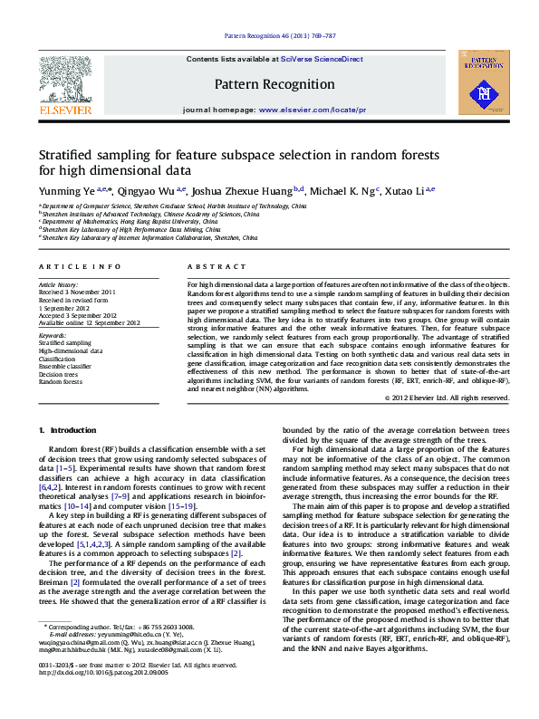 (PDF) Stratified sampling for feature subspace selection in random ...
