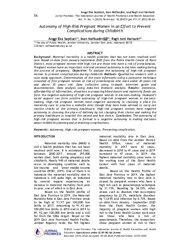 (PDF) Autonomy of High-Risk Pregnant Women in an Effort to Prevent ...