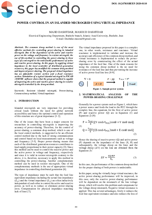 (PDF) Power Control in an Islanded Microgrid Using Virtual Impedance