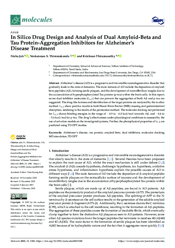 (PDF) In Silico Drug Design and Analysis of Dual Amyloid-Beta and Tau ...