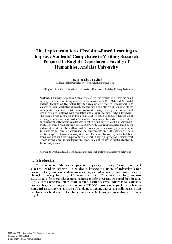 (PDF) The Implementation of Problem-Based Learning to Improve Students ...