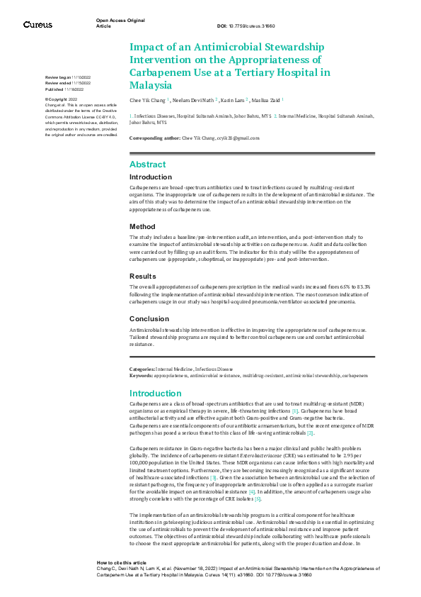 (PDF) Impact of an Antimicrobial Stewardship Intervention on the ...