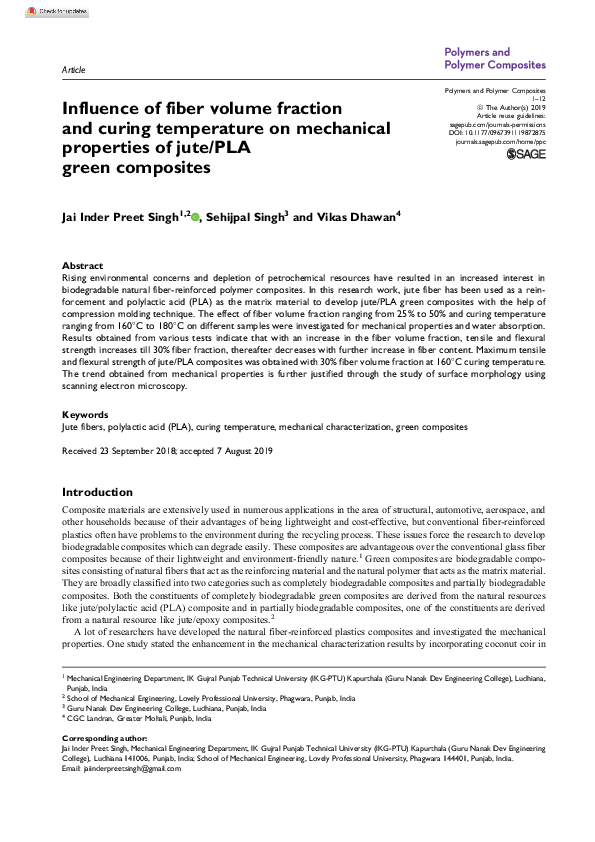 (PDF) Influence of fiber volume fraction and curing temperature on ...