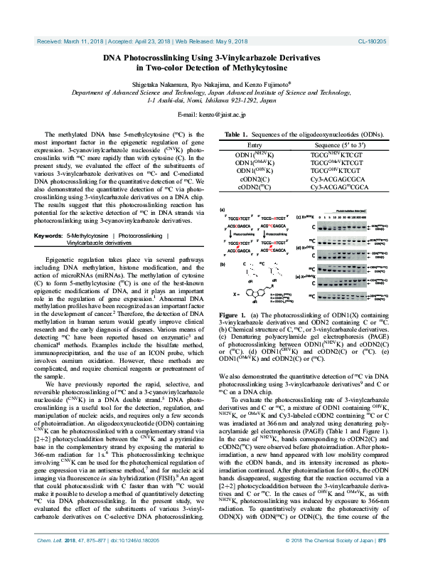 (PDF) DNA Photocrosslinking Using 3-Vinylcarbazole Derivatives in Two ...