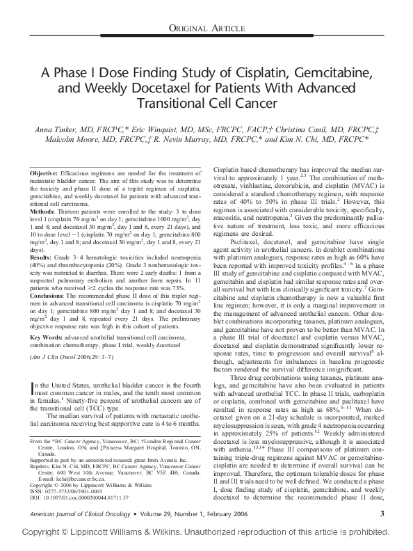 (PDF) A Phase I Dose Finding Study of Cisplatin, Gemcitabine, and ...