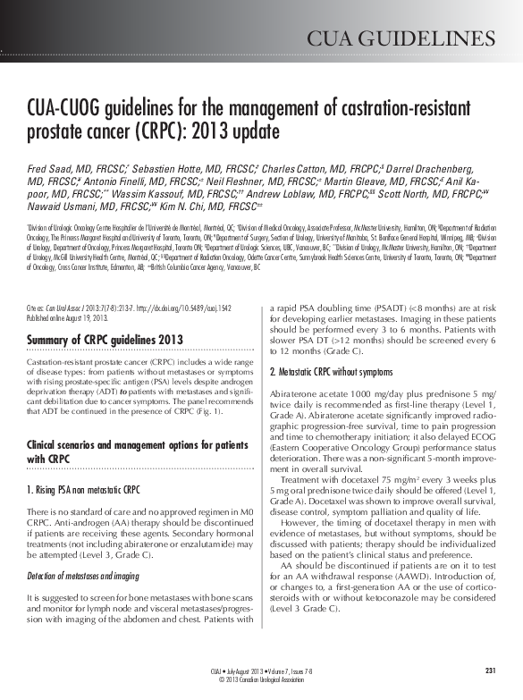 (PDF) CUA-CUOG guidelines for the management of castration-resistant ...