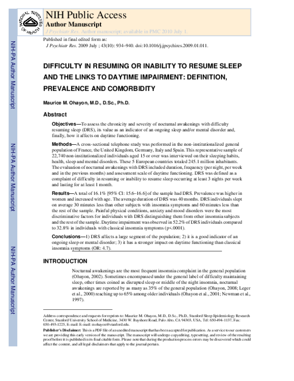 (PDF) Difficulty in resuming or inability to resume sleep and the links ...