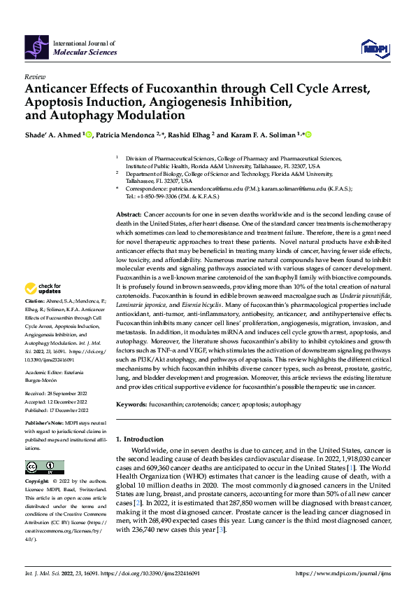 (PDF) Anticancer Effects of Fucoxanthin through Cell Cycle Arrest ...