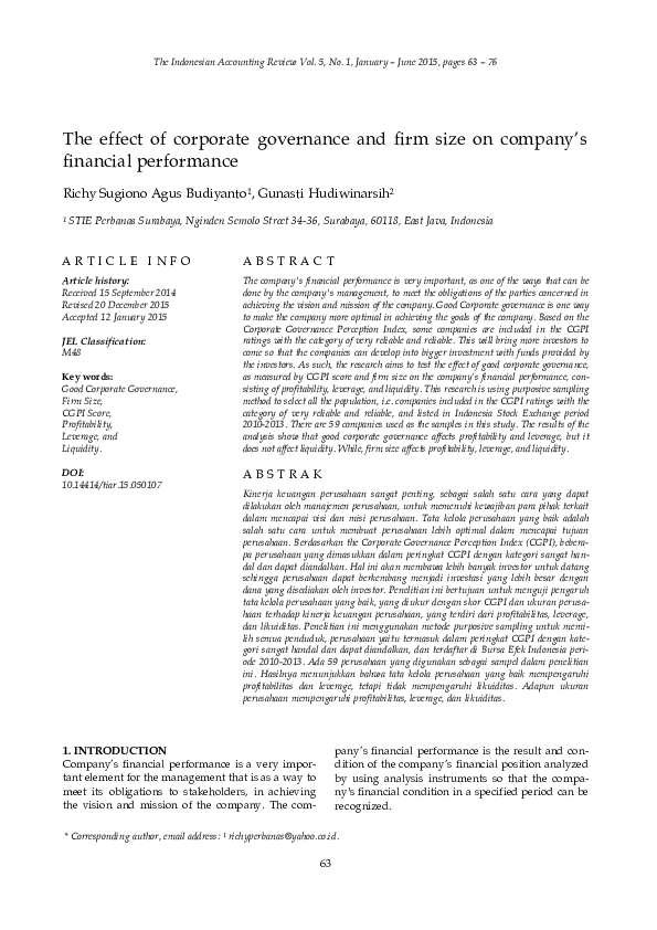 (PDF) The effect of corporate governance and firm size on company s ...