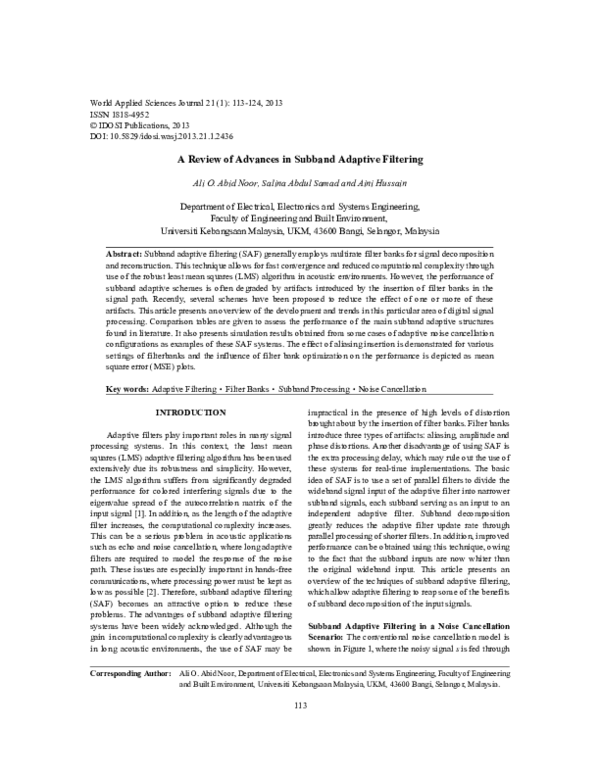 (PDF) A Review of Advances in Subband Adaptive Filtering