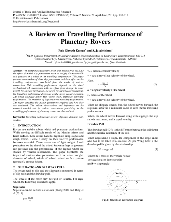 (PDF) A Review on Travelling Performance of Planetary Rovers