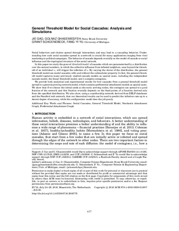 (PDF) General Threshold Model for Social Cascades