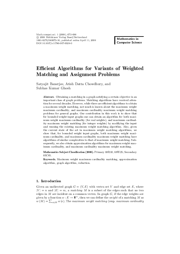  pdf efficient algorithms for variants of weighted matching and