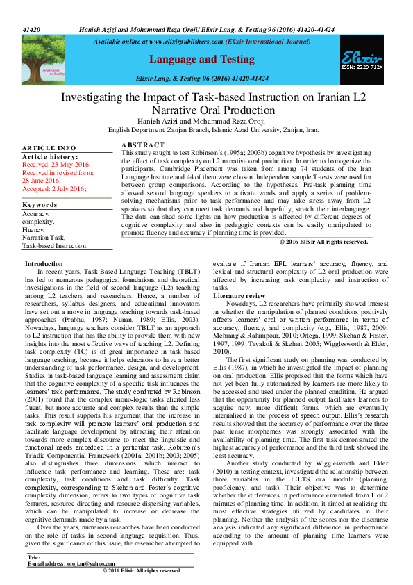 (PDF) Investigating the Impact of Task-based Instruction on Iranian L 2 ...