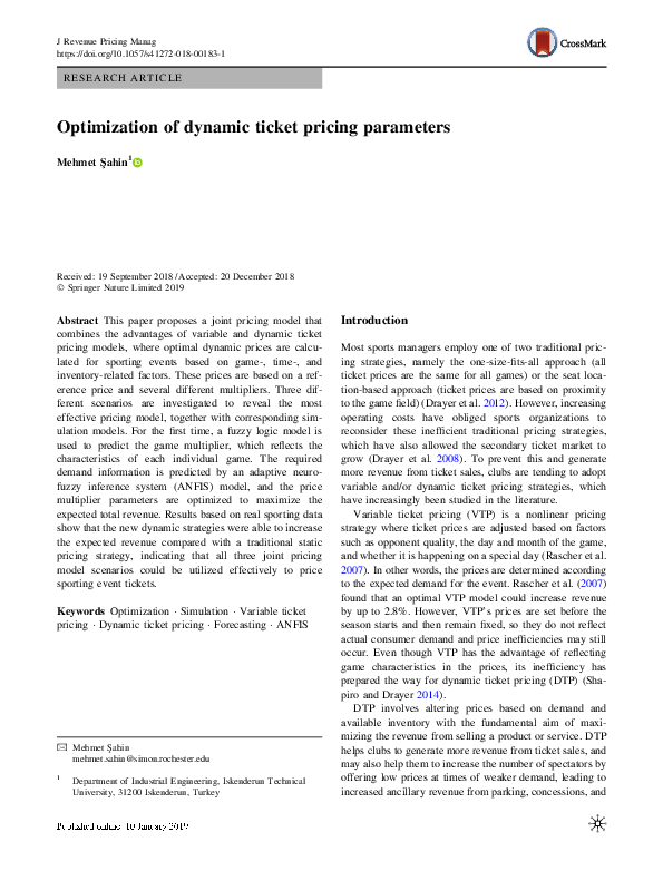 (PDF) Optimization of dynamic ticket pricing parameters