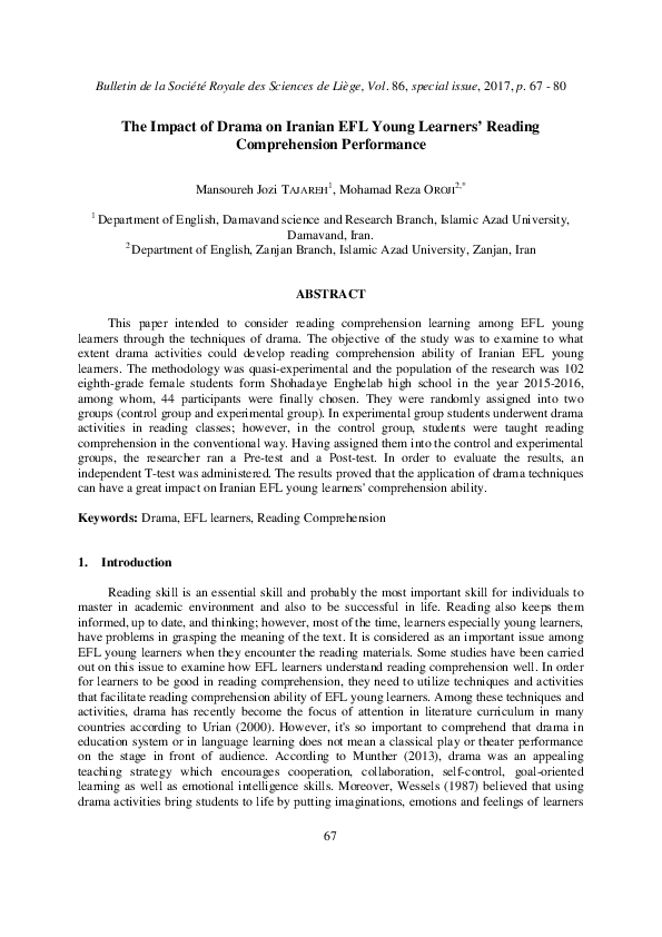 (PDF) The Impact of Drama on Iranian EFL Young Learners’ Reading ...