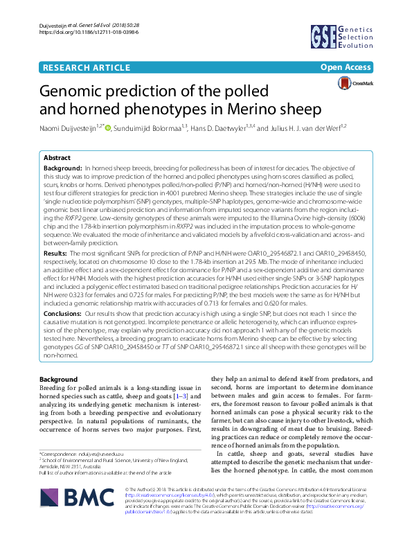 (PDF) Genomic prediction of the polled and horned phenotypes in Merino ...