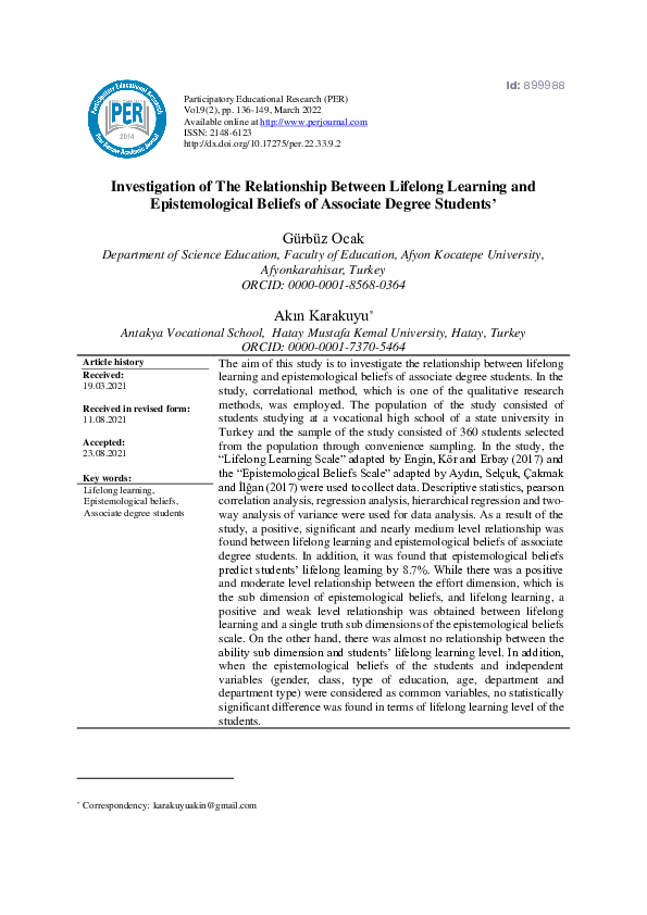 (PDF) Investigation of The Relationship Between Lifelong Learning and ...