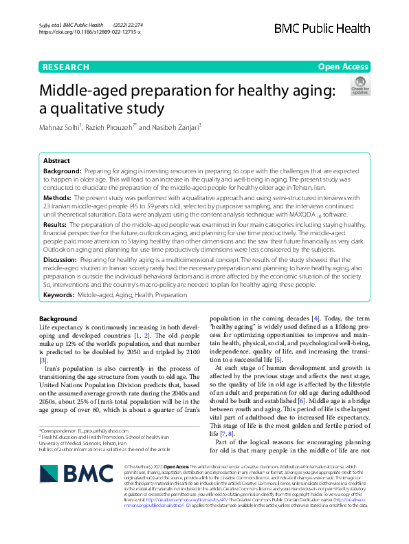 (PDF) Middle-aged preparation for healthy aging: a qualitative study