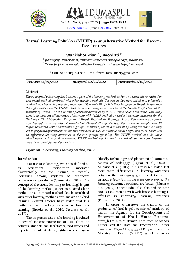 (PDF) Virtual Learning Poltekkes (VILEP) as an Alternative Method for ...