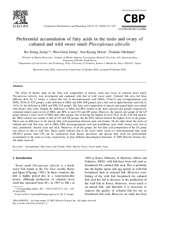 (PDF) Preferential accumulation of fatty acids in the testis and ovary ...