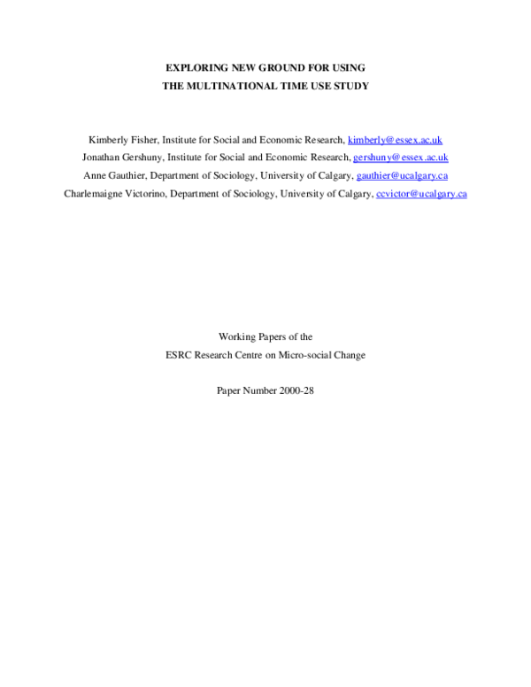 (PDF) Exploring new ground for using The Multinational Time Use Study