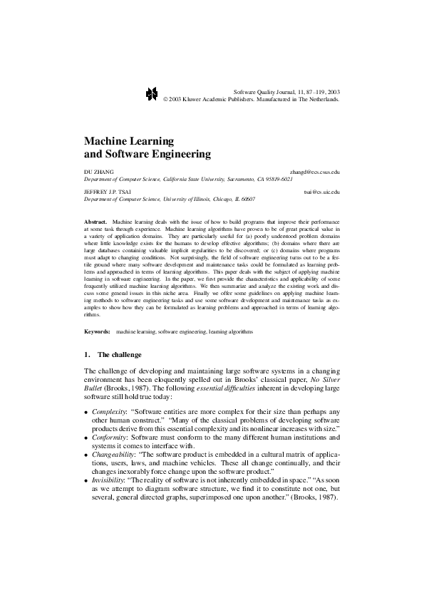 (PDF) Machine learning and software engineering