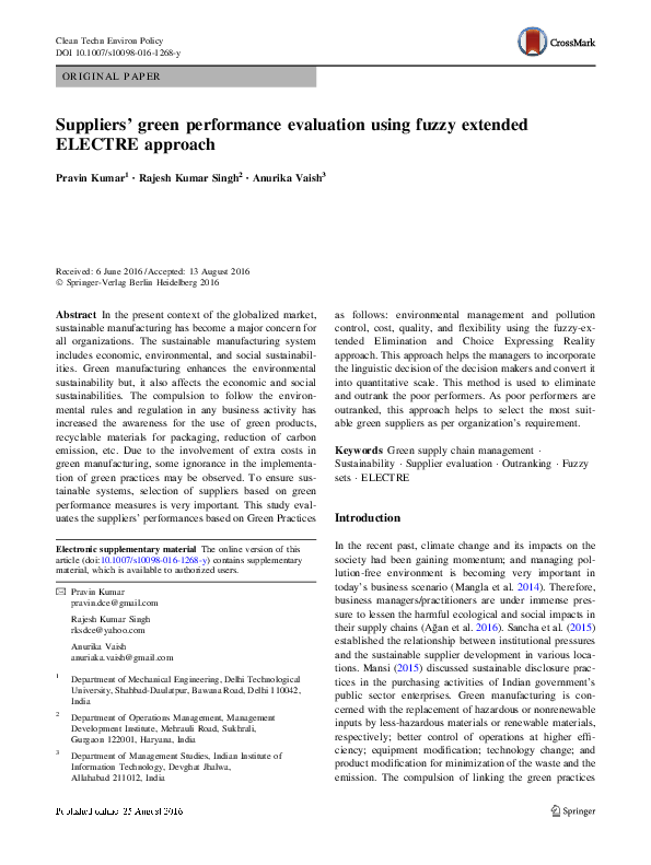 (PDF) Suppliers’ green performance evaluation using fuzzy extended ...