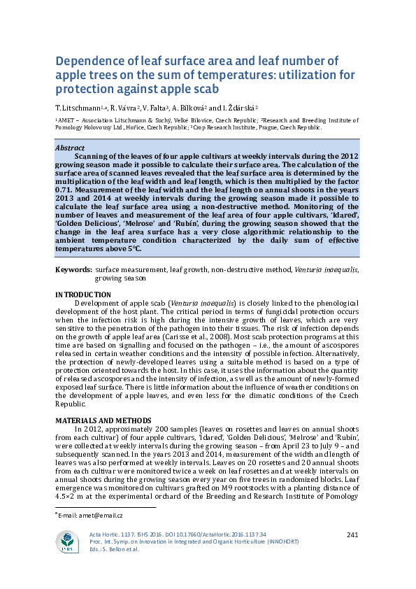 (PDF) Dependence of leaf surface area and leaf number of apple trees on ...