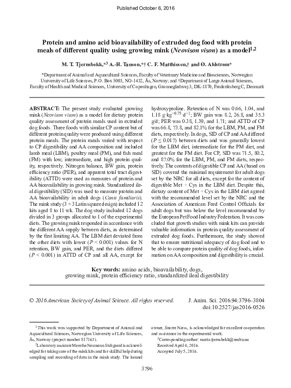 (PDF) Protein and amino acid bioavailability of extruded dog food with ...