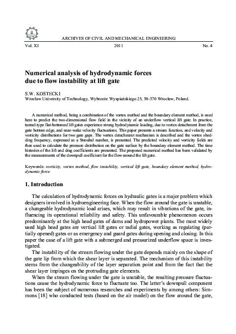 (PDF) Numerical analysis of hydrodynamic forces due to flow instability ...