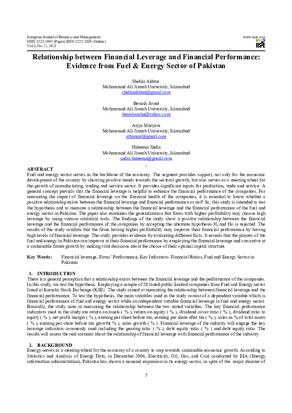 (PDF) Relationship between Financial Leverage and Financial Performance ...