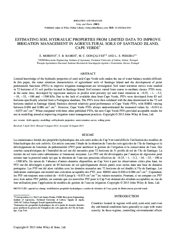 (PDF) Estimating Soil Hydraulic Properties from Limited Data to Improve ...