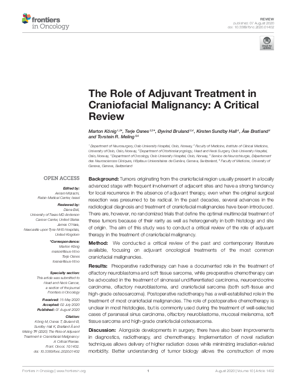 (PDF) The Role of Adjuvant Treatment in Craniofacial Malignancy: A ...