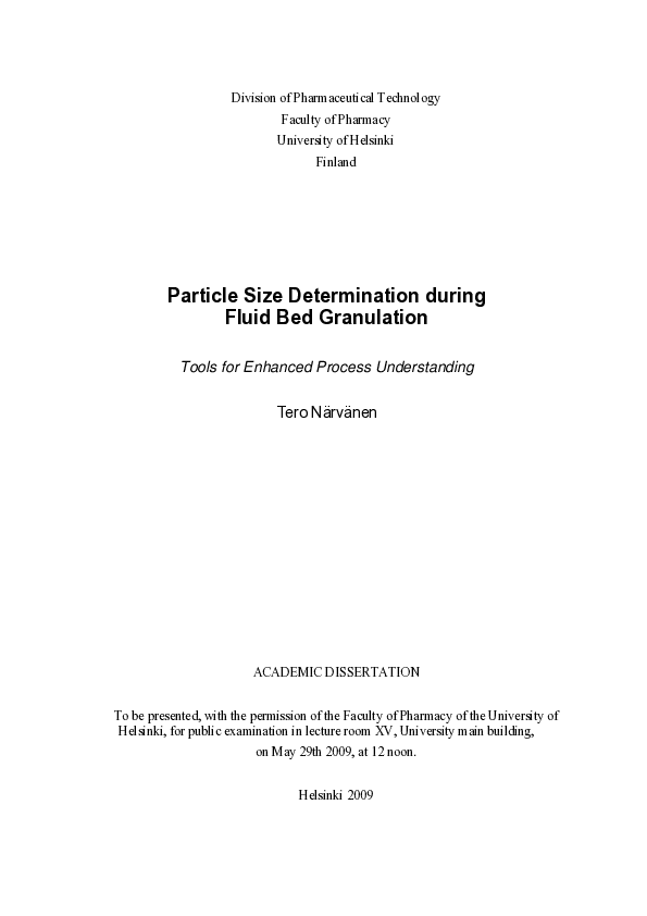 (PDF) Particle size determination during fluid bed granulation ...