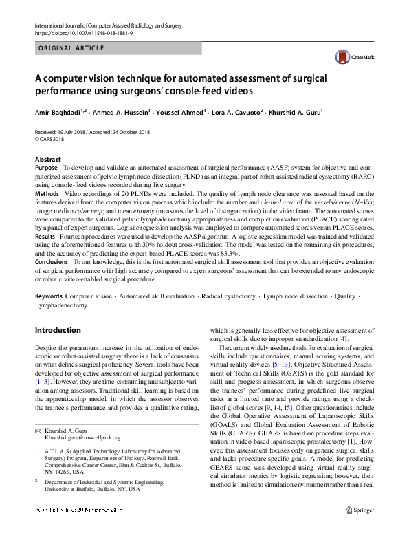 (PDF) A computer vision technique for automated assessment of surgical ...