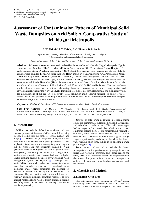 (PDF) Assessment of Contamination Pattern of Municipal Solid Waste ...
